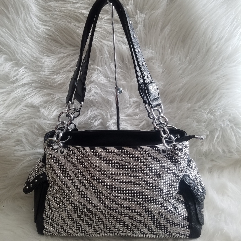 ZEBRA DESIGN RHINESTONE HANDBAG